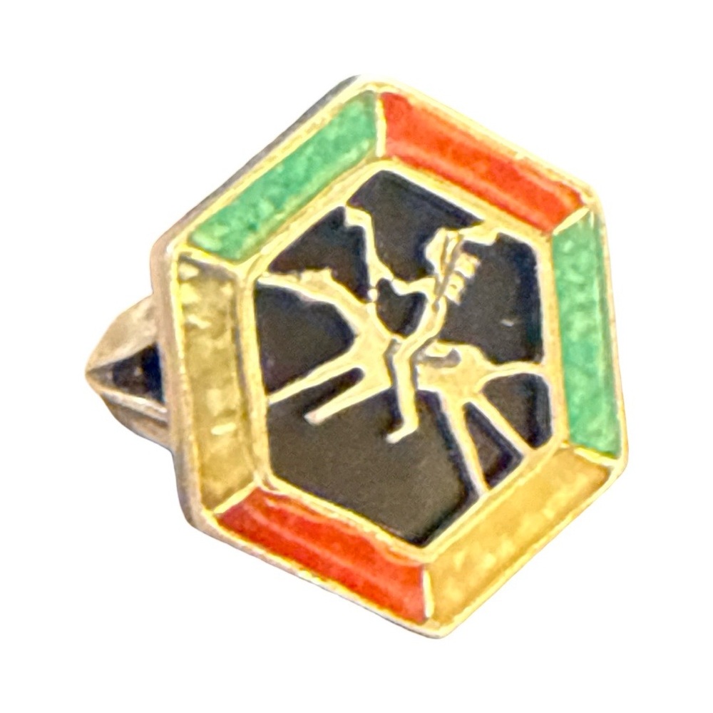 Sterling Silver Enamel Statement Ring Signed Bkc … - image 1